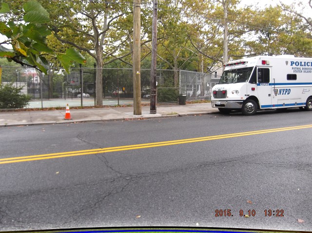 An " Empty NYPD Van " Outside Of The Mahoney Playground!!
