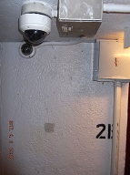 These Are The Two NYPD V.I.P.E.R 15 Cameras Overlooking The " B " Landing Of The Second Floor Stairway Where Urine Is Deposited Almost Every Day!!